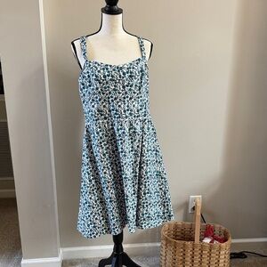 LOFT Blue and White Floral Midi Dress